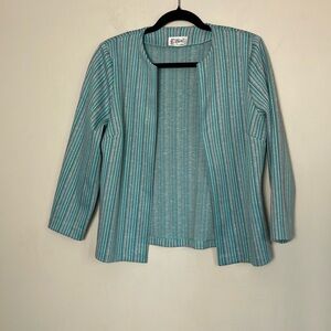 Vintage blazer jacket 70s 80s D’Allaird’s collarless striped blue green casual